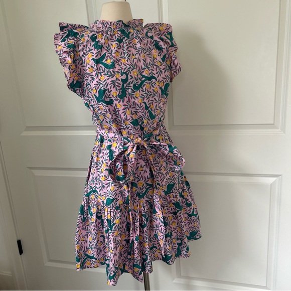 $380 BANJANAN size S Bulbul's Sister Ruffled Mini Dress Delph Bird Peony Pink - Picture 2 of 9